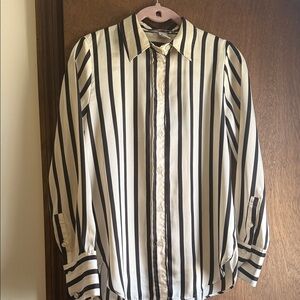 H&M Women's Black & Cream Vertical Stripe Button-Down Shirt